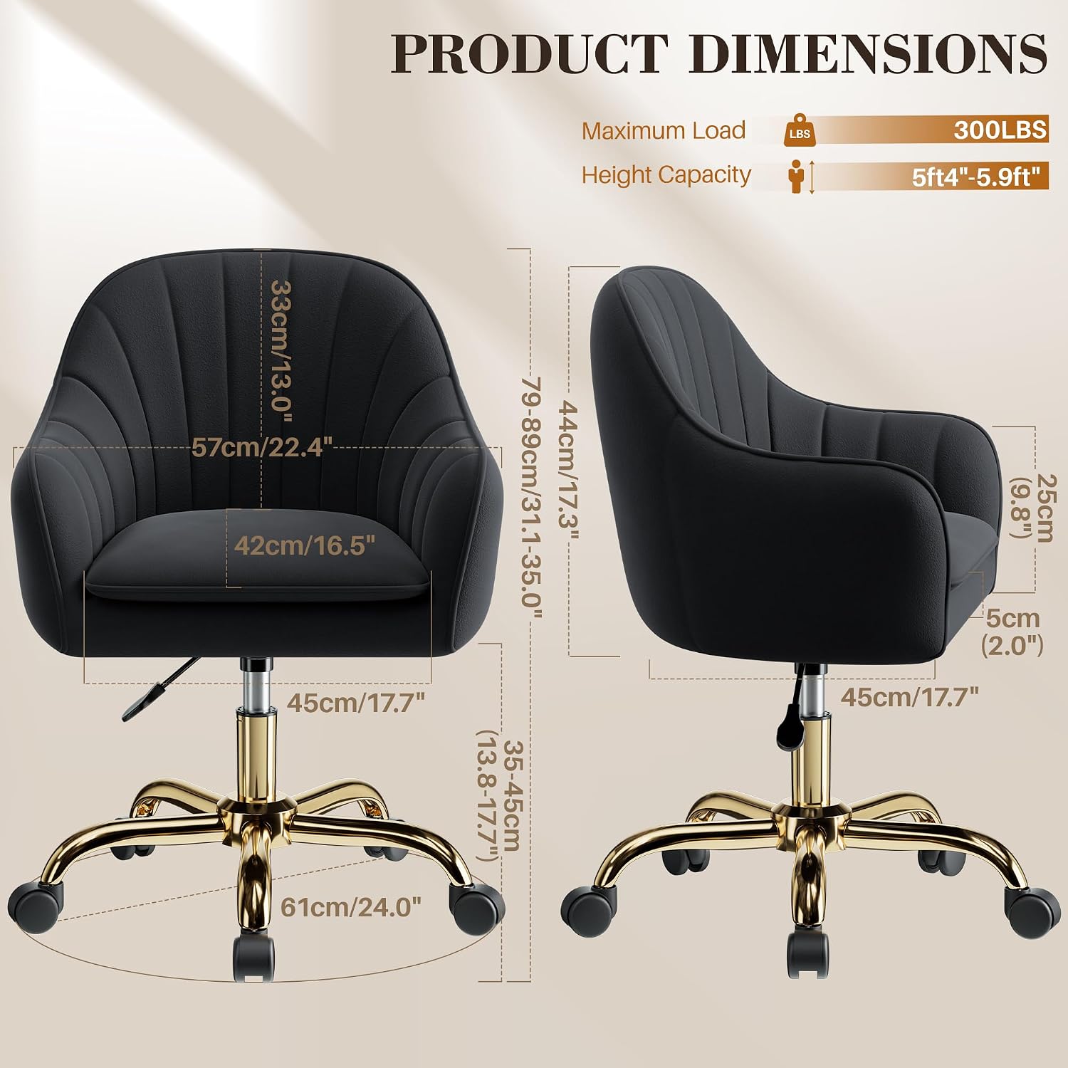 Black Velvet Adjustable Swivel Vanity Chair