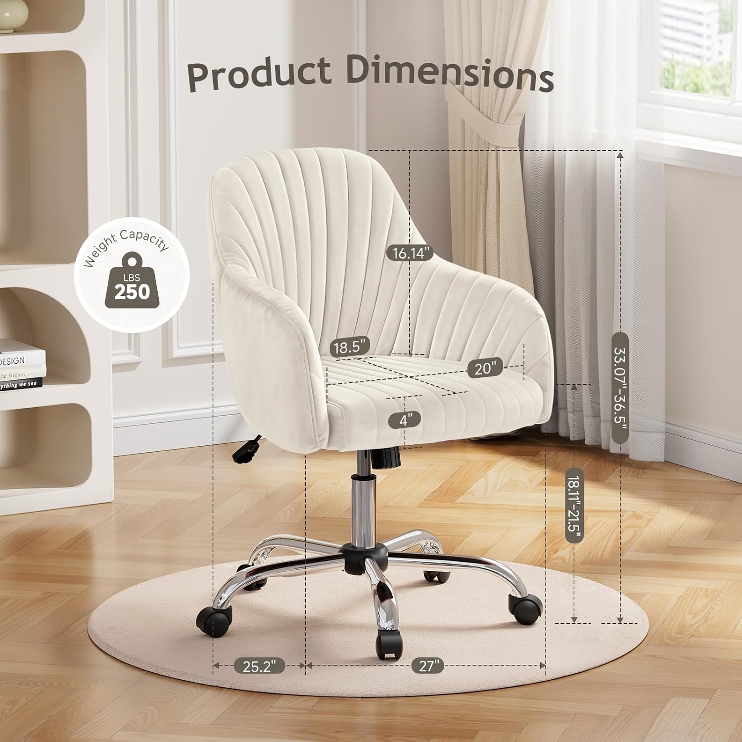 Beige Velvet Modern Swivel Vanity Chair