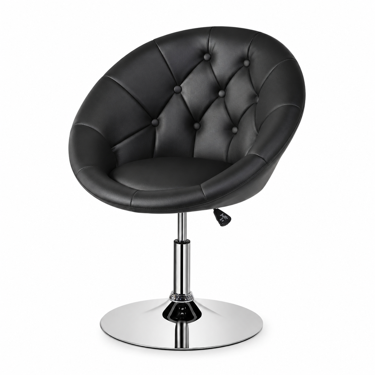 Black Leather Round Tufted Swivel Vanity Chair