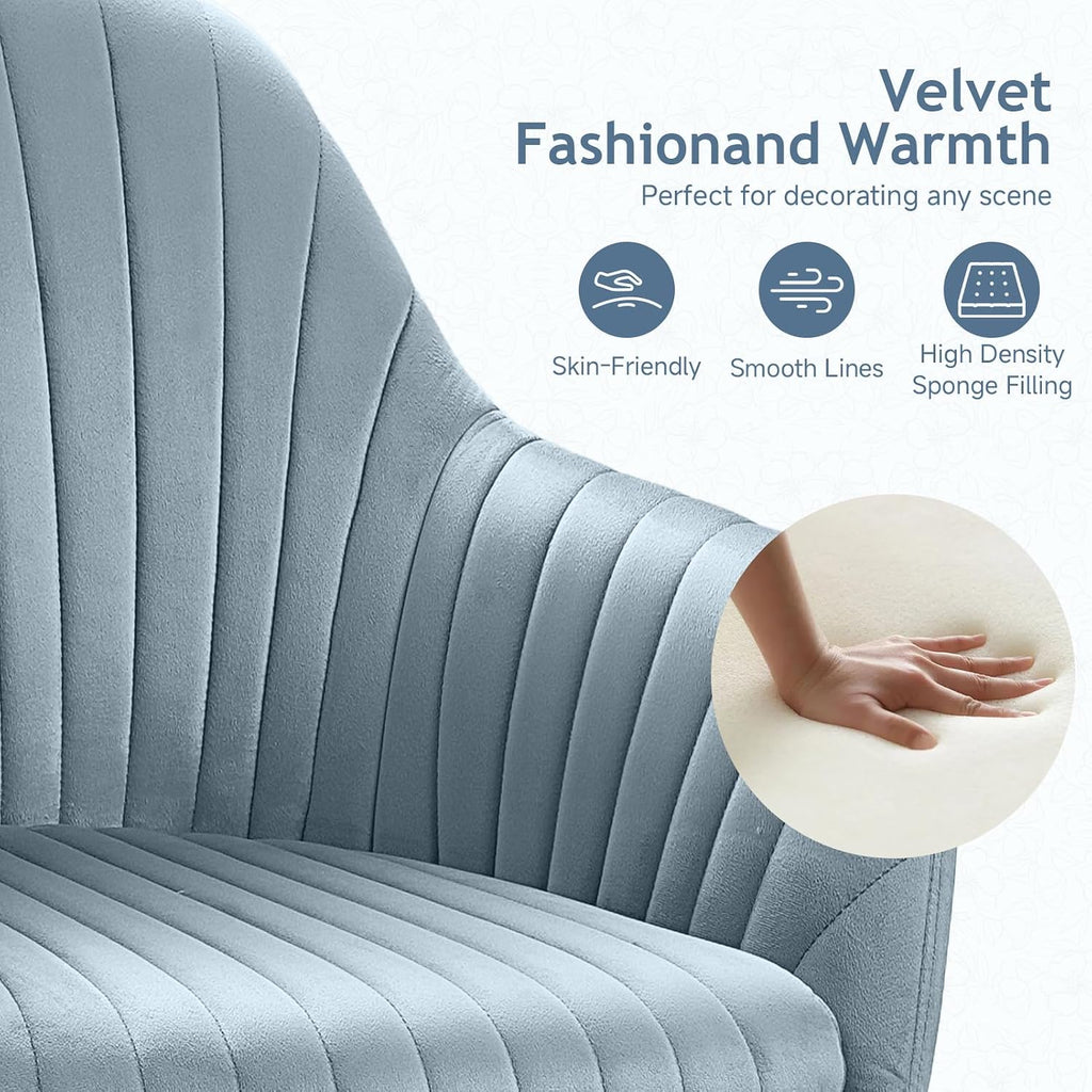 Slate Blue Velvet Modern Swivel Vanity Chair