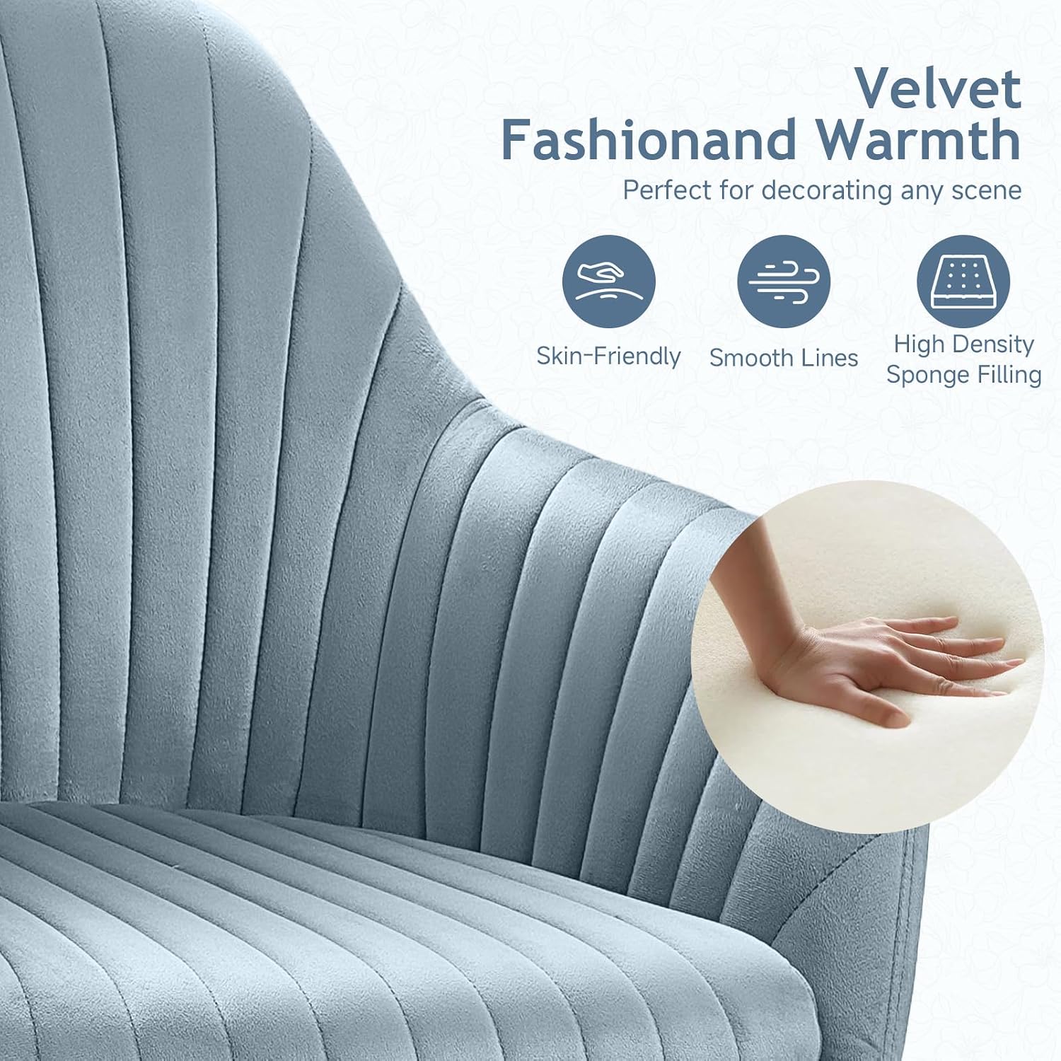 Slate Blue Velvet Modern Swivel Vanity Chair