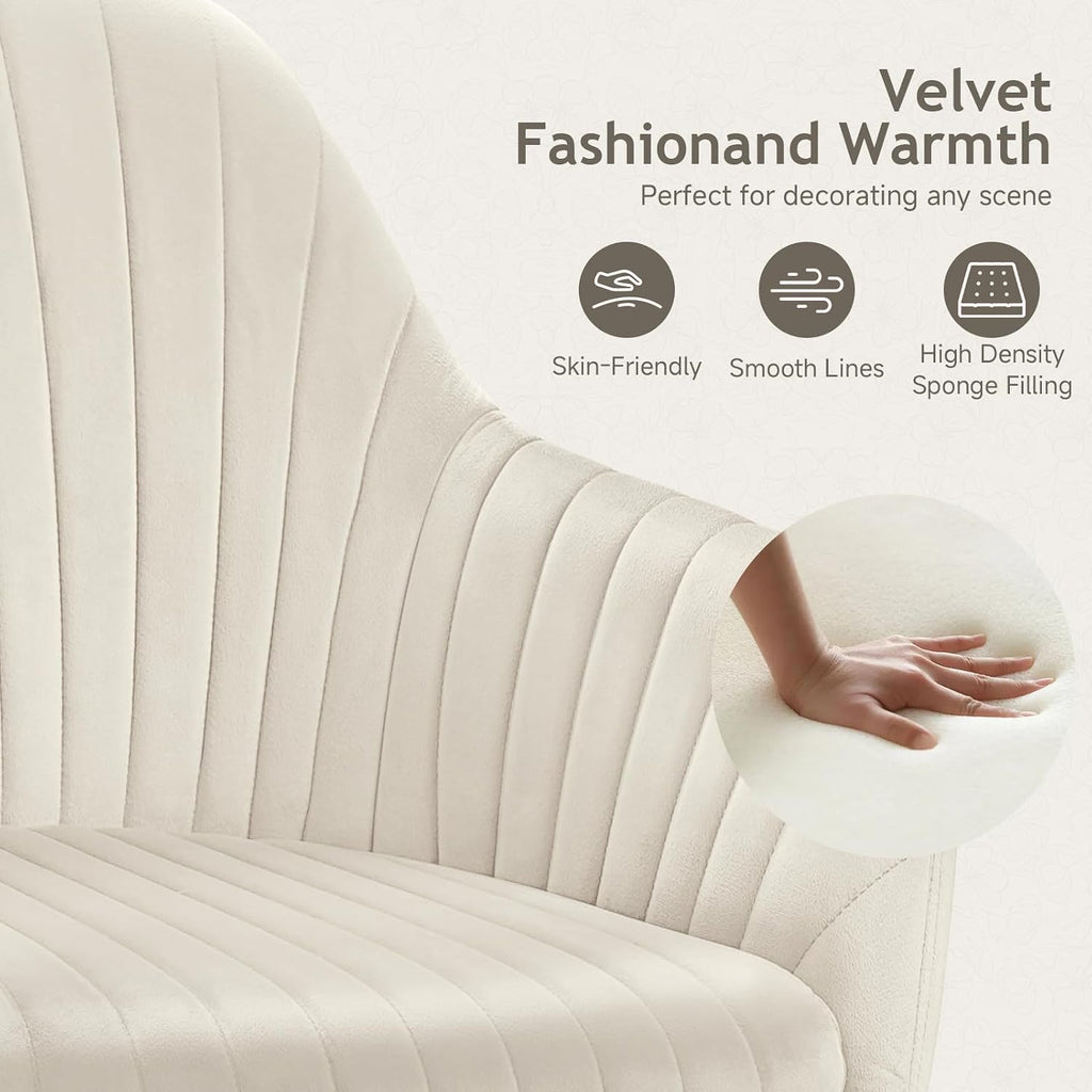 Beige Velvet Modern Swivel Vanity Chair