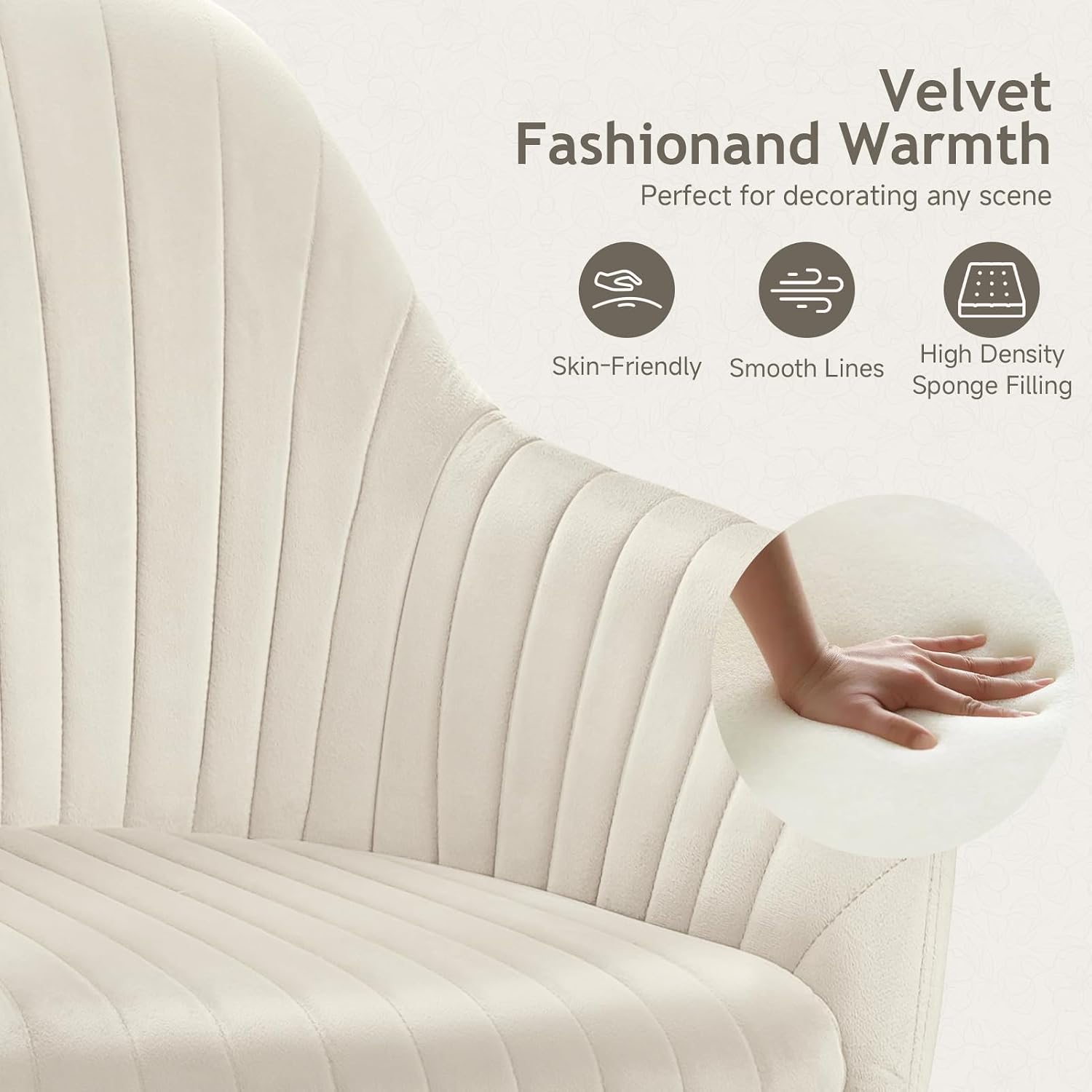 Beige Velvet Modern Swivel Vanity Chair