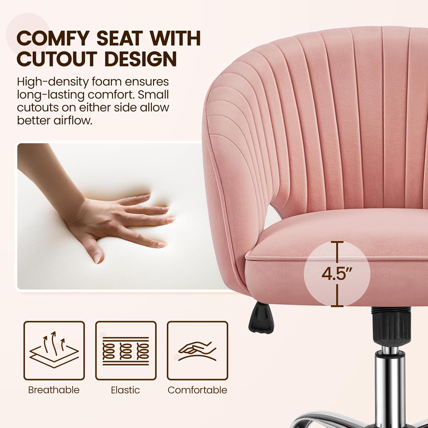 Blush Pink Velvet Modern Swivel Vanity Chair