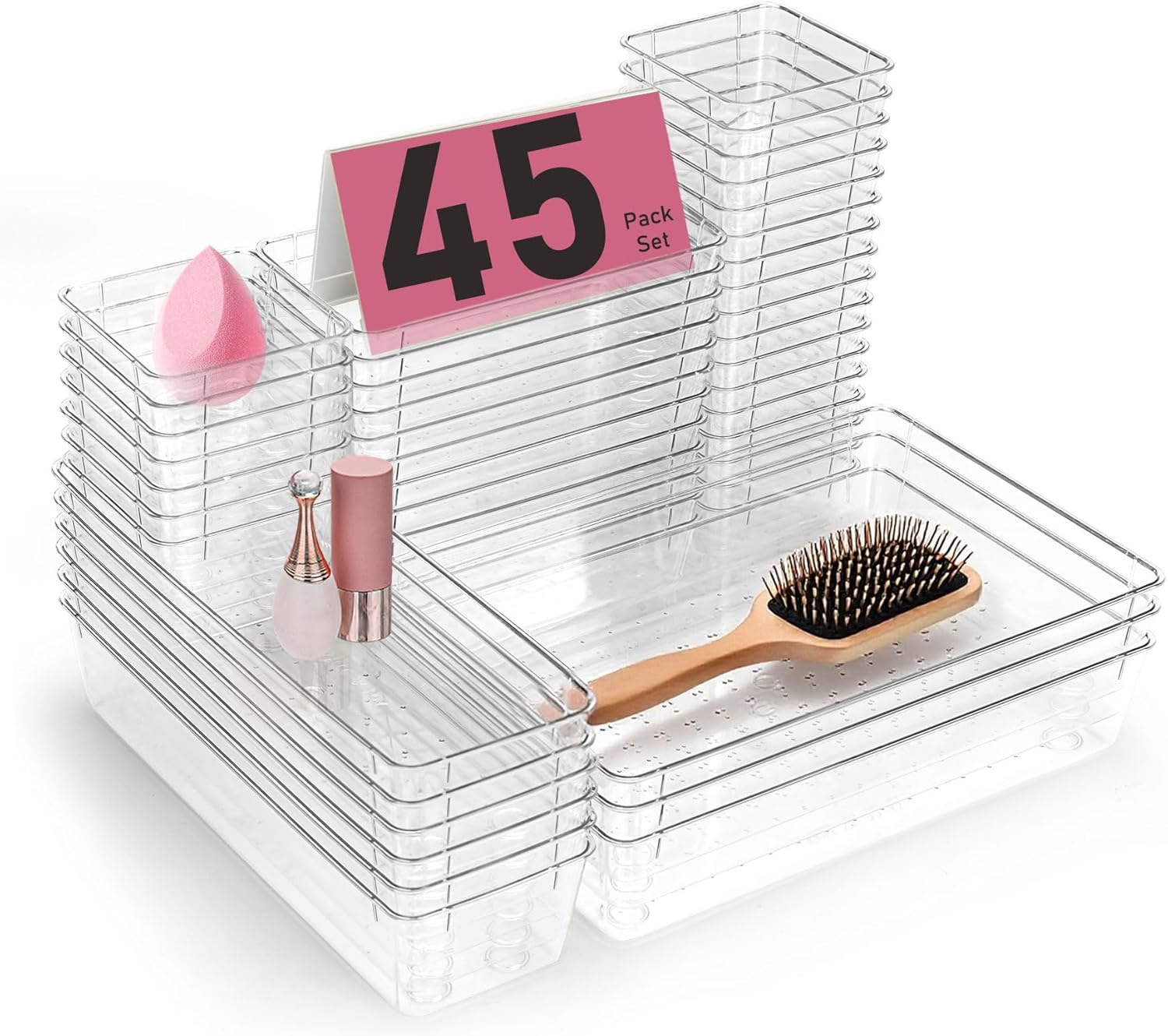 45 Piece Clear Acrylic Drawer Organizer Set
