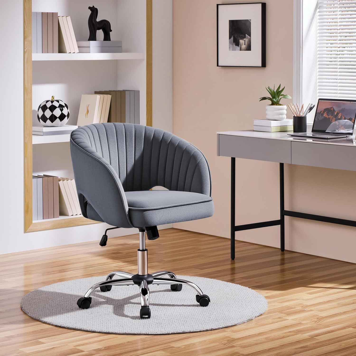 Dark Gray Velvet Modern Swivel Vanity Chair - Hollywood Vanity