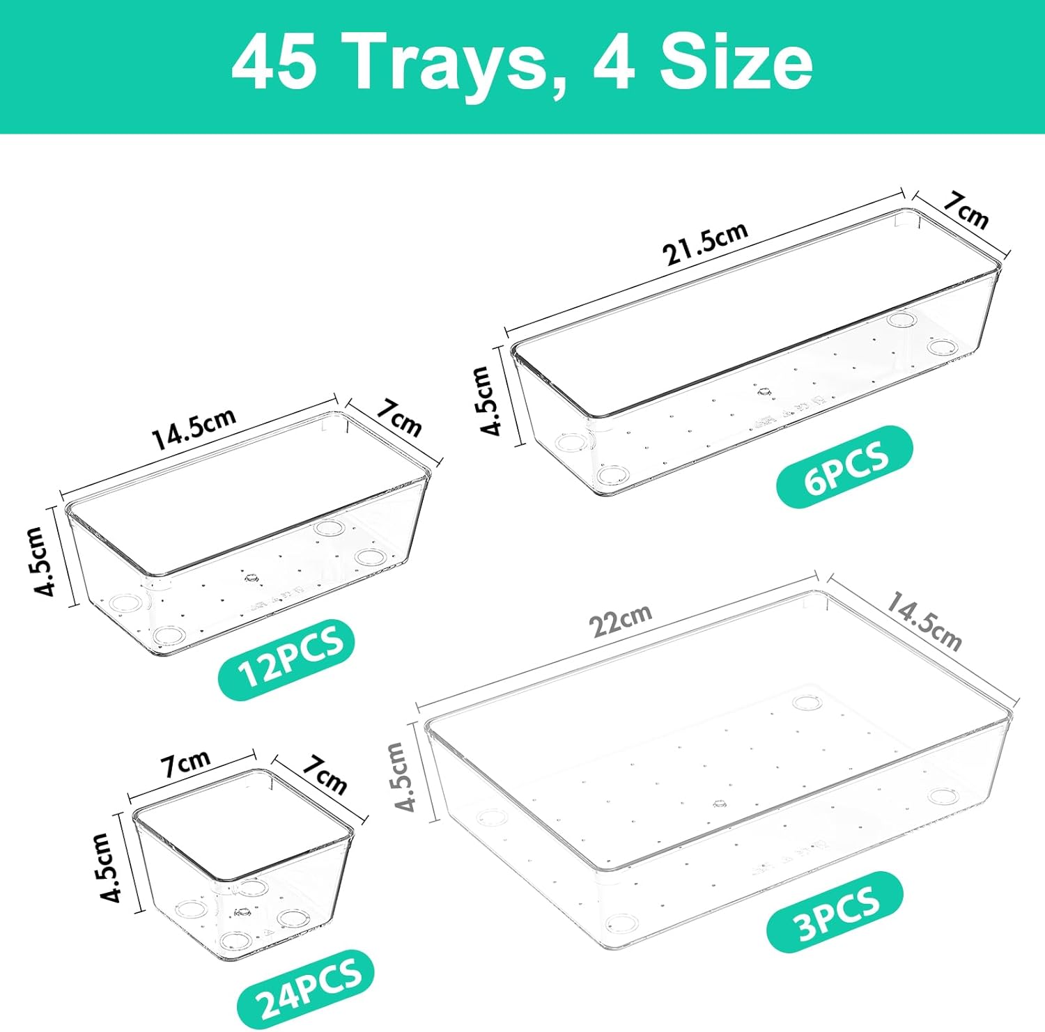 45 Piece Clear Acrylic Drawer Organizer Set