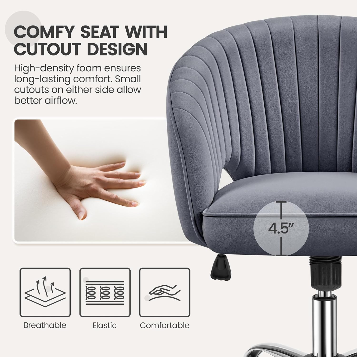 Dark Gray Velvet Modern Swivel Vanity Chair - Hollywood Vanity