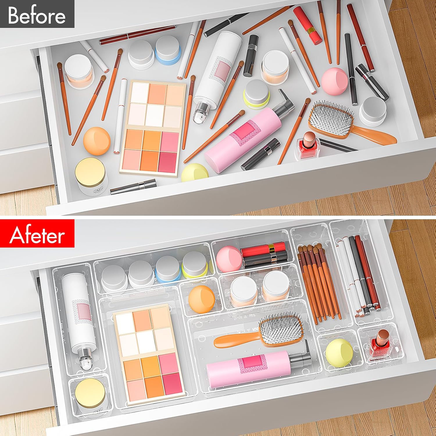 45 Piece Clear Acrylic Drawer Organizer Set