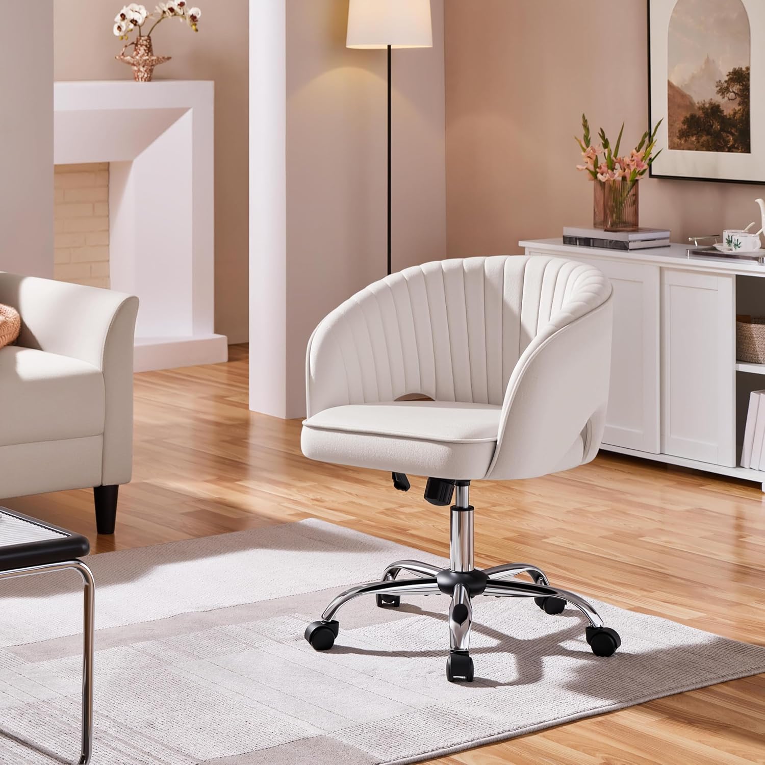 Cream Velvet Modern Swivel Vanity Chair - Hollywood Vanity