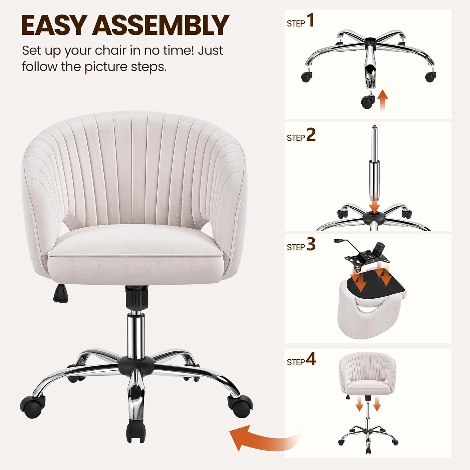 Cream Velvet Modern Swivel Vanity Chair - Hollywood Vanity