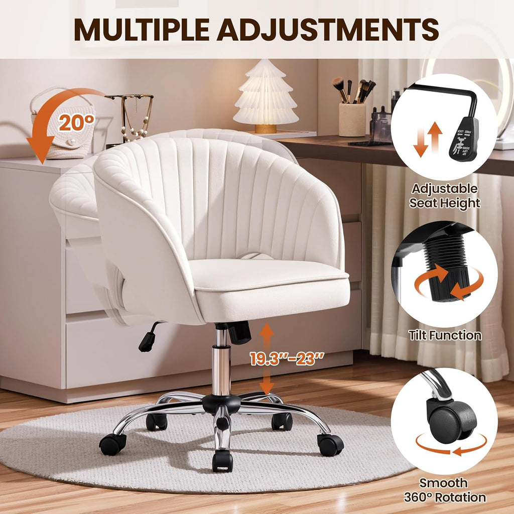 Cream Velvet Modern Swivel Vanity Chair - Hollywood Vanity