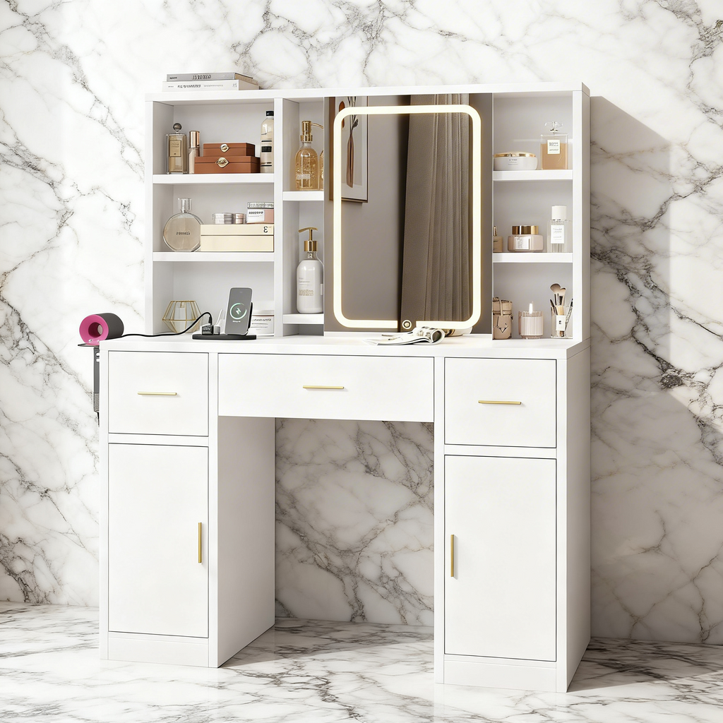 The Keylen Hollywood Makeup Vanity Station - White
