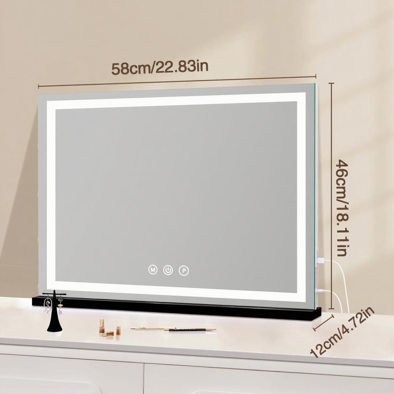Black Vanity Makeup Mirror with LED Strip