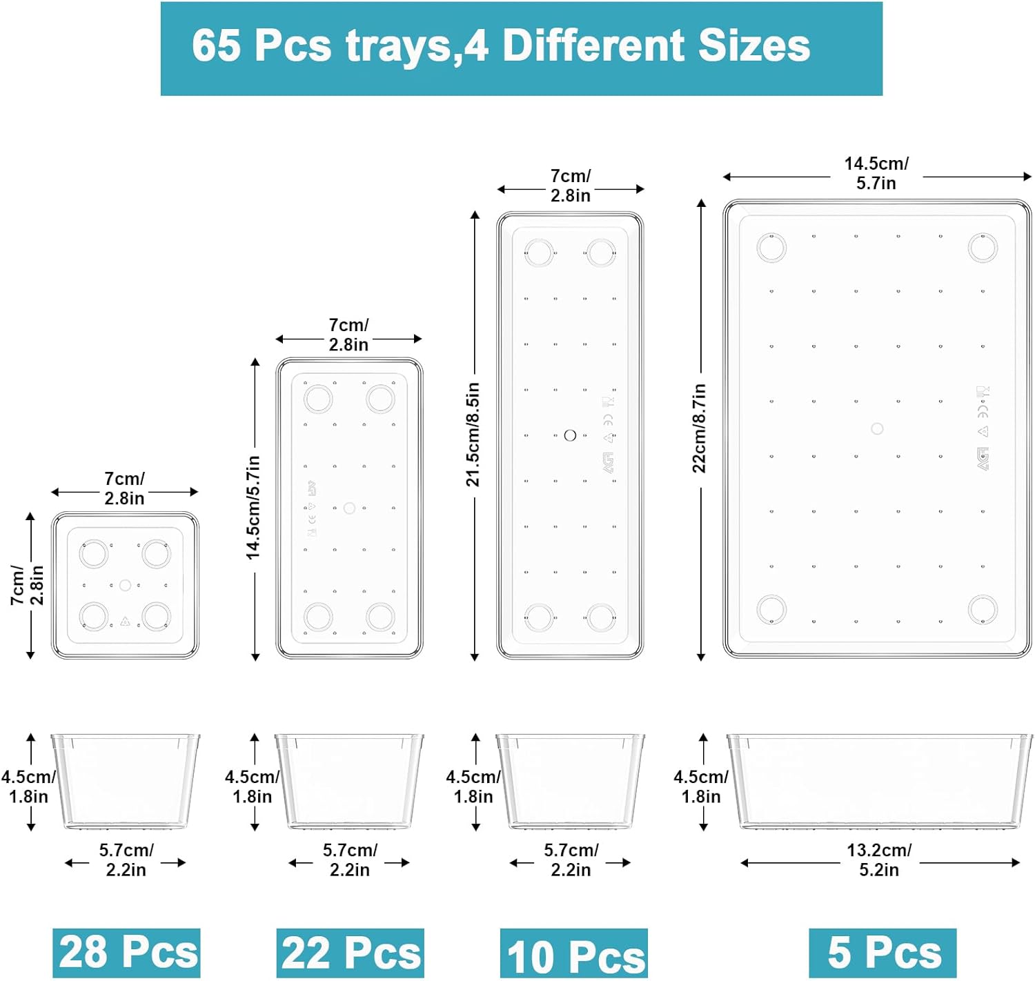 65 Piece Clear Acrylic Drawer Organizer Set
