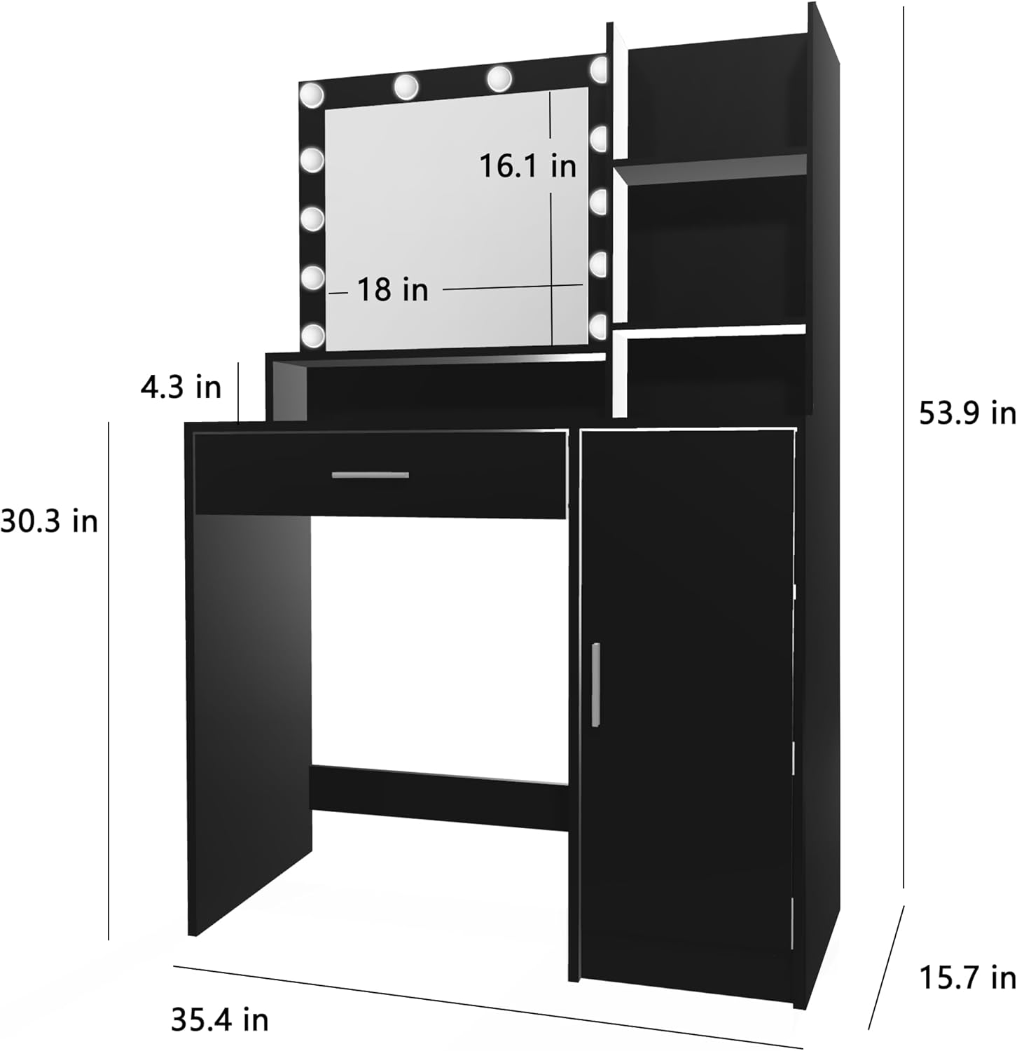 The Miley Hollywood Makeup Vanity Station - Black
