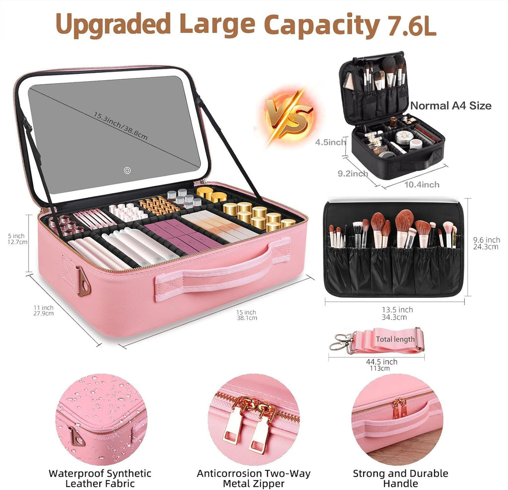 Pink Large Makeup Bag with Mirror