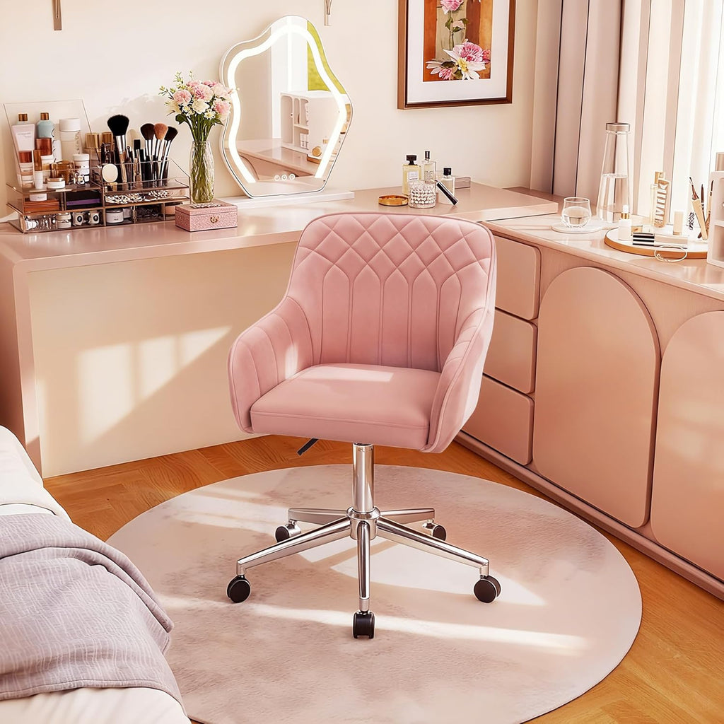 Pink Velvet Modern Swivel Vanity Chair - Hollywood Vanity