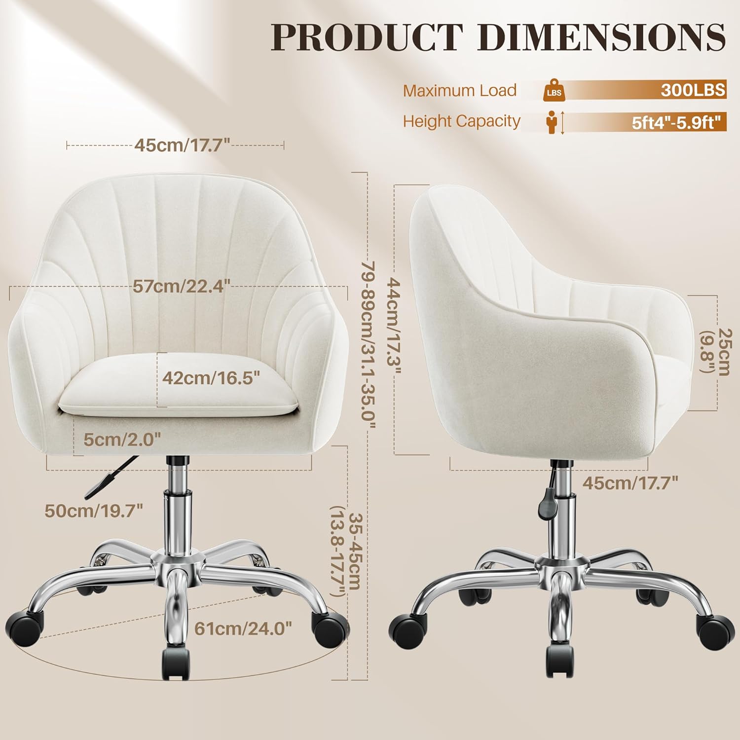 Beige Velvet Adjustable Swivel Vanity Chair - Hollywood Vanity