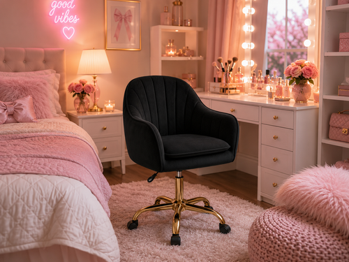 Black Velvet Adjustable Swivel Vanity Chair