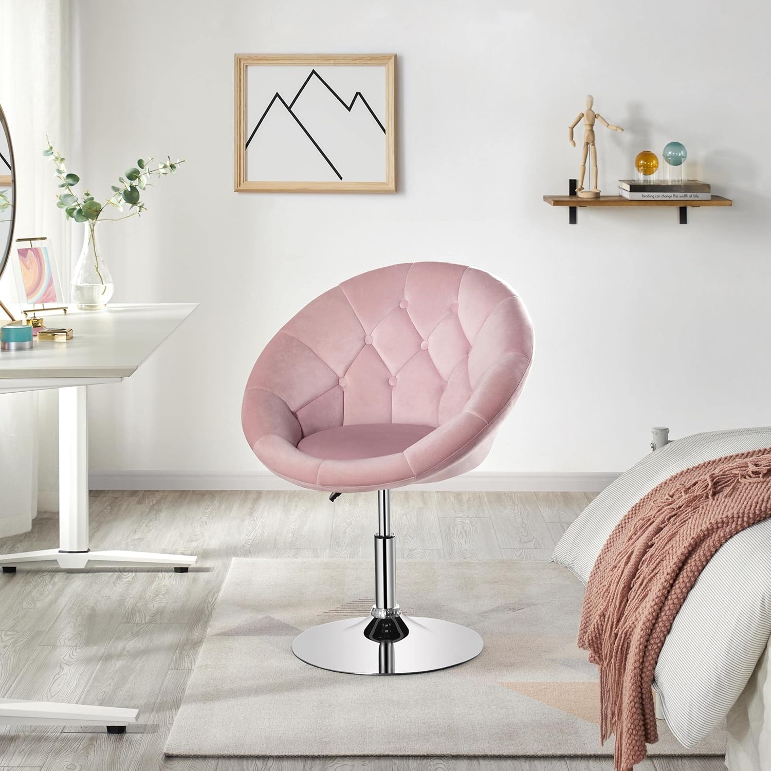 Pink Velvet Round Tufted Swivel Vanity Chair - Hollywood Vanity