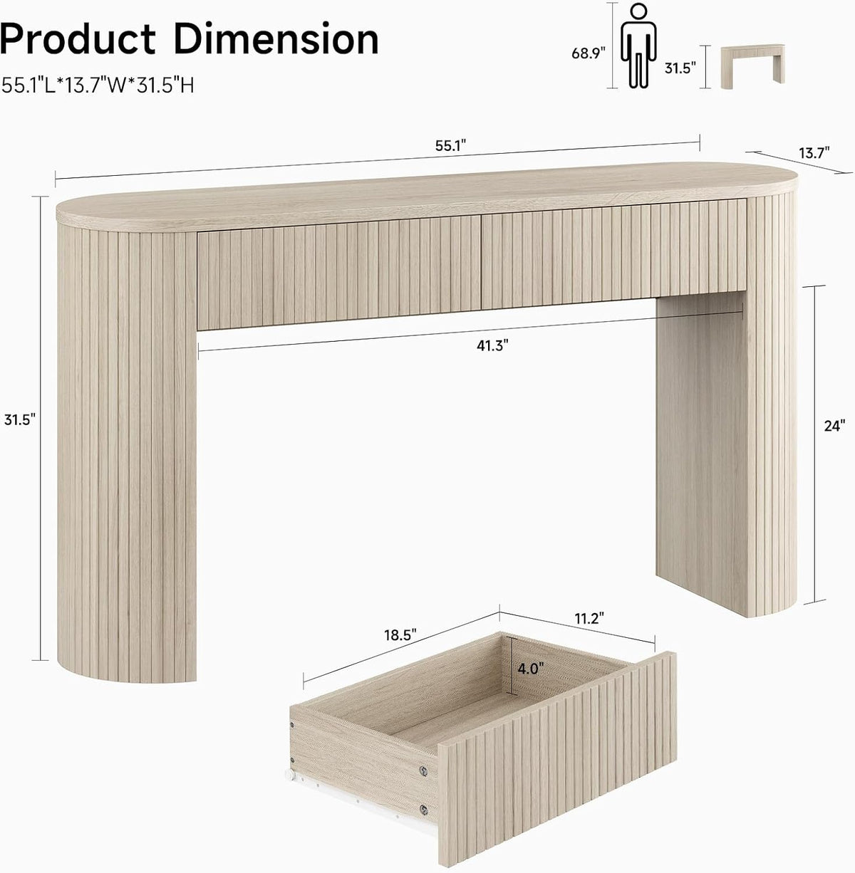 The Basma Fluted Hollywood Makeup Vanity Station - White