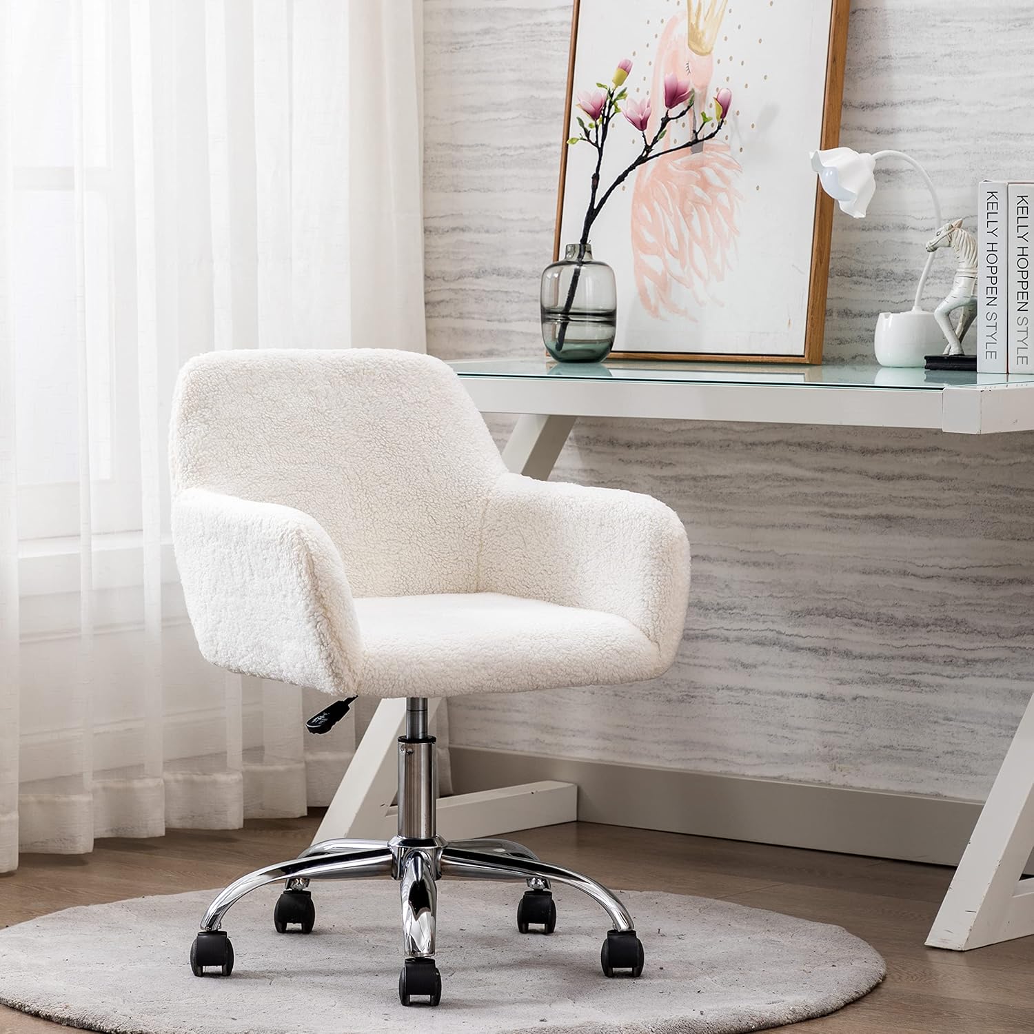White Plush Adjustable Swivel Vanity Chair - Hollywood Vanity