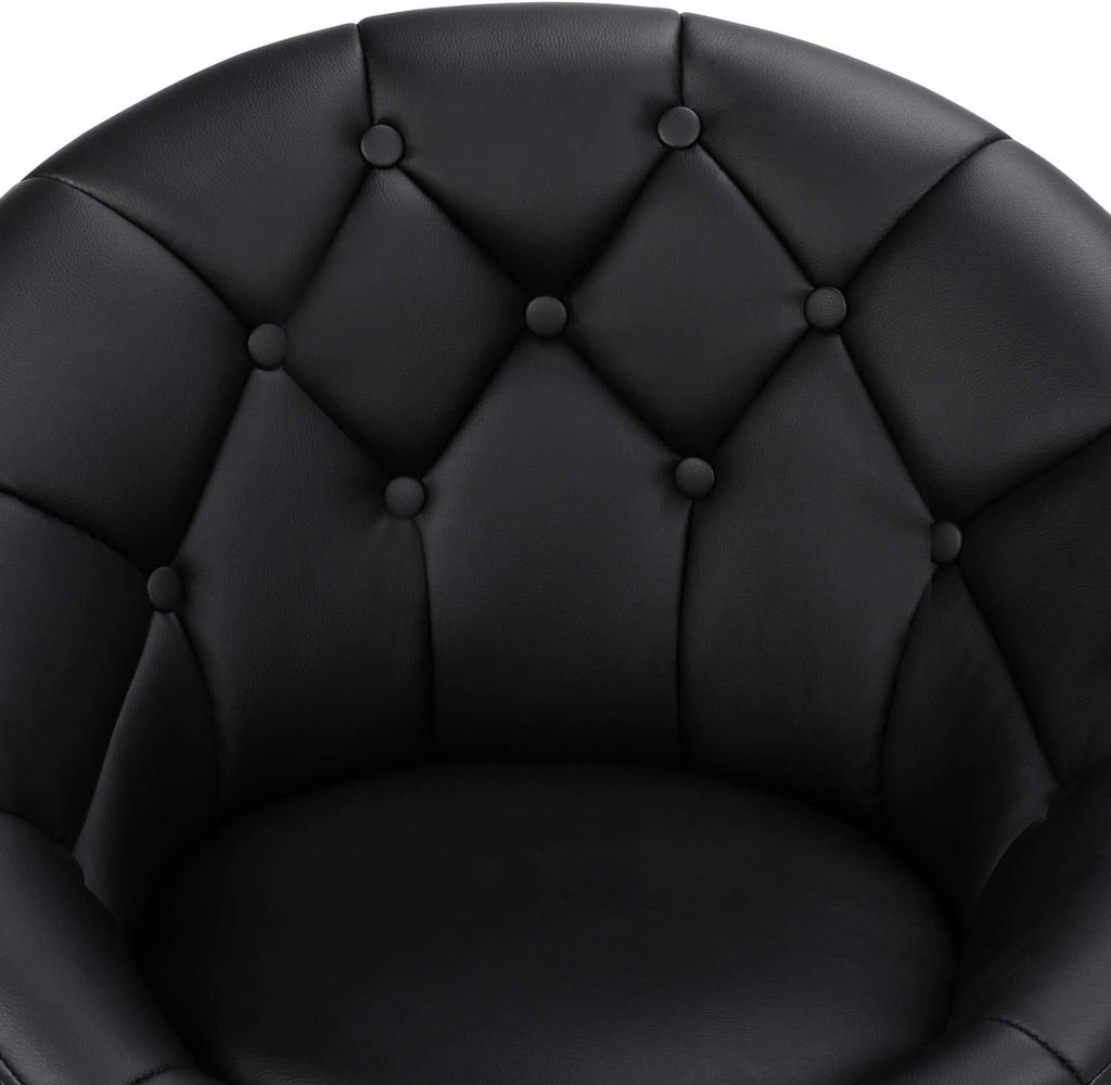 Silla de tocador giratoria redonda de terciopelo rosa con capitoné