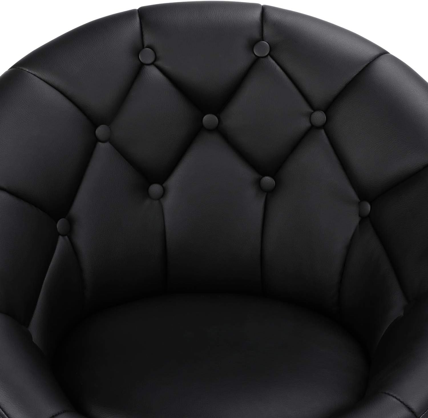 Black Leather Round Tufted Swivel Vanity Chair