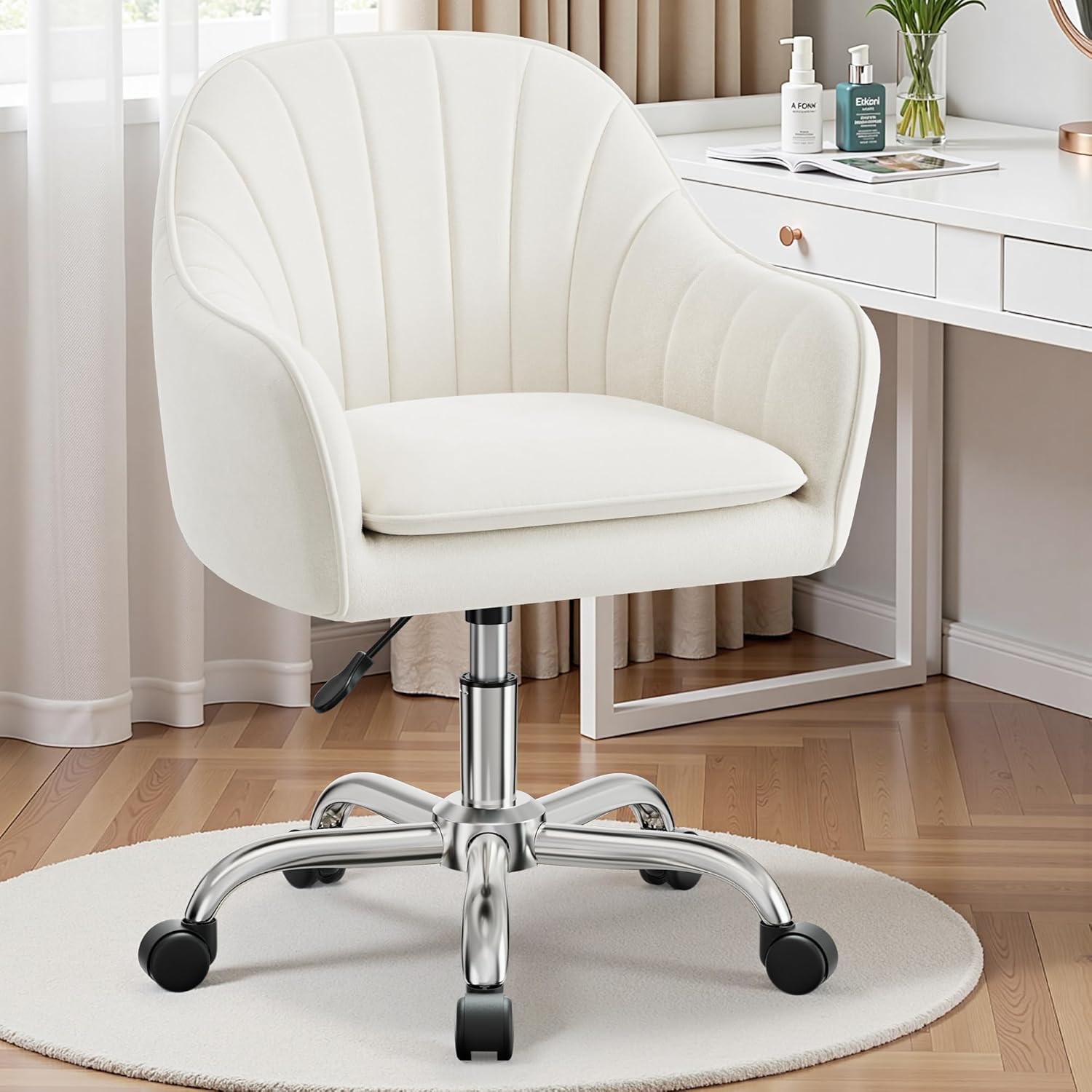 Beige Velvet Adjustable Swivel Vanity Chair - Hollywood Vanity