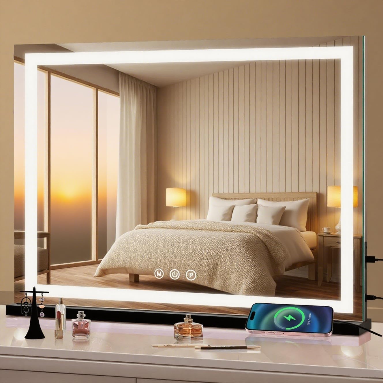 Black Vanity Makeup Mirror with LED Strip