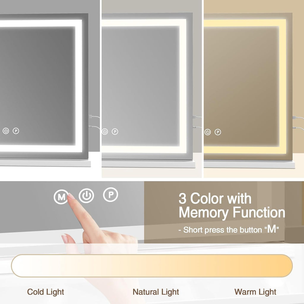 White Vanity Makeup Mirror with LED Strip