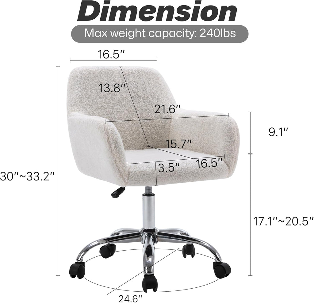 White Plush Adjustable Swivel Vanity Chair - Hollywood Vanity