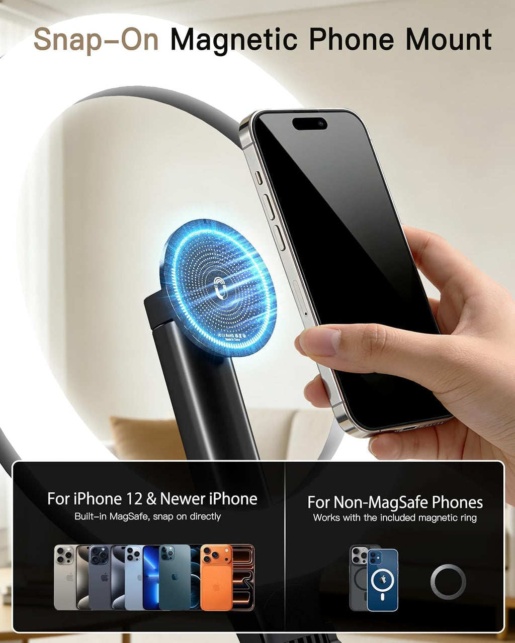 Magnetic Foldable Ring Light with Phone Holder