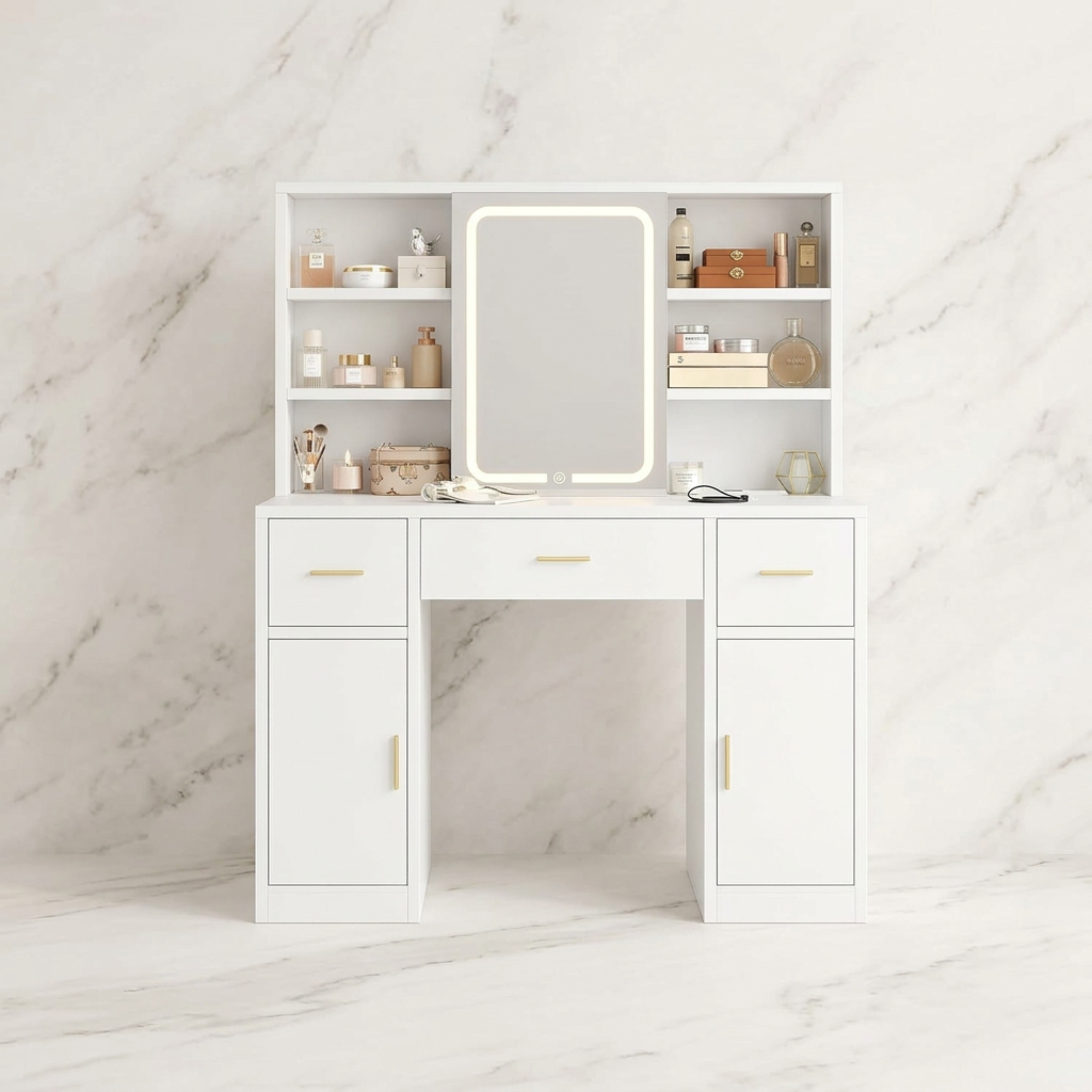 The Keylen Hollywood Makeup Vanity Station - White