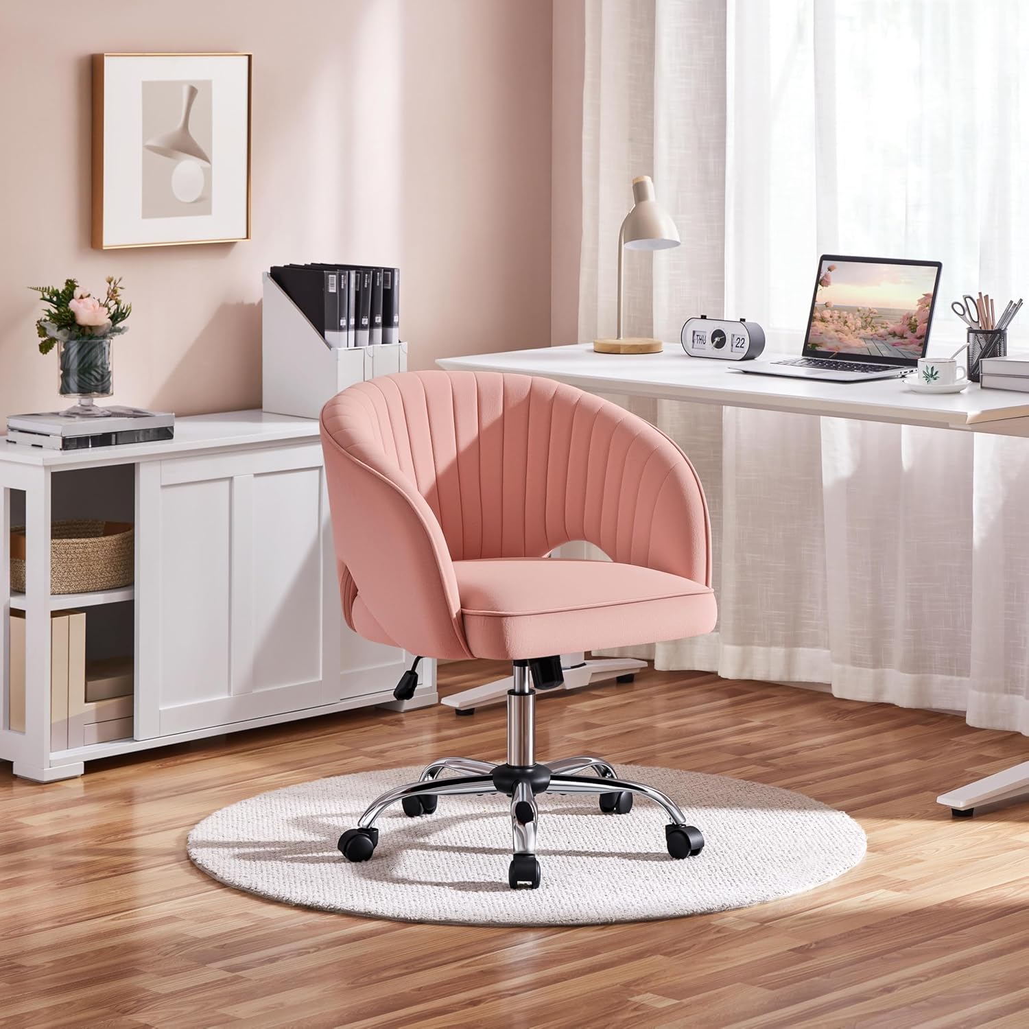 Blush Pink Velvet Modern Swivel Vanity Chair - Hollywood Vanity