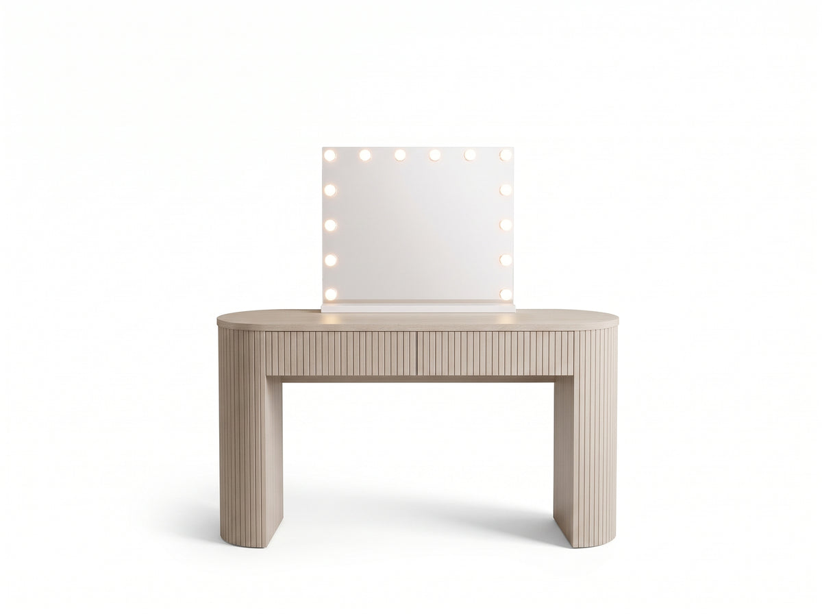The Basma Fluted Hollywood Makeup Vanity Station - White