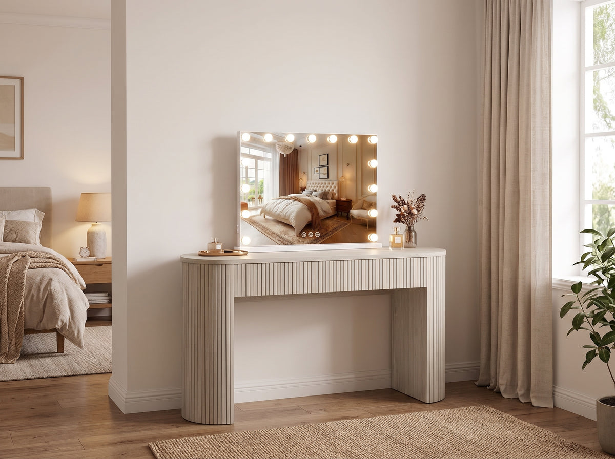 The Basma Fluted Hollywood Makeup Vanity Station - White