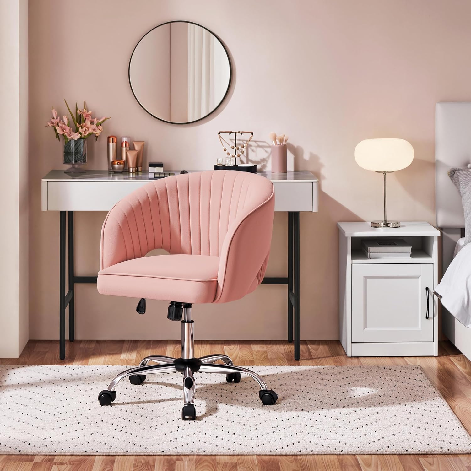 Blush Pink Velvet Modern Swivel Vanity Chair - Hollywood Vanity
