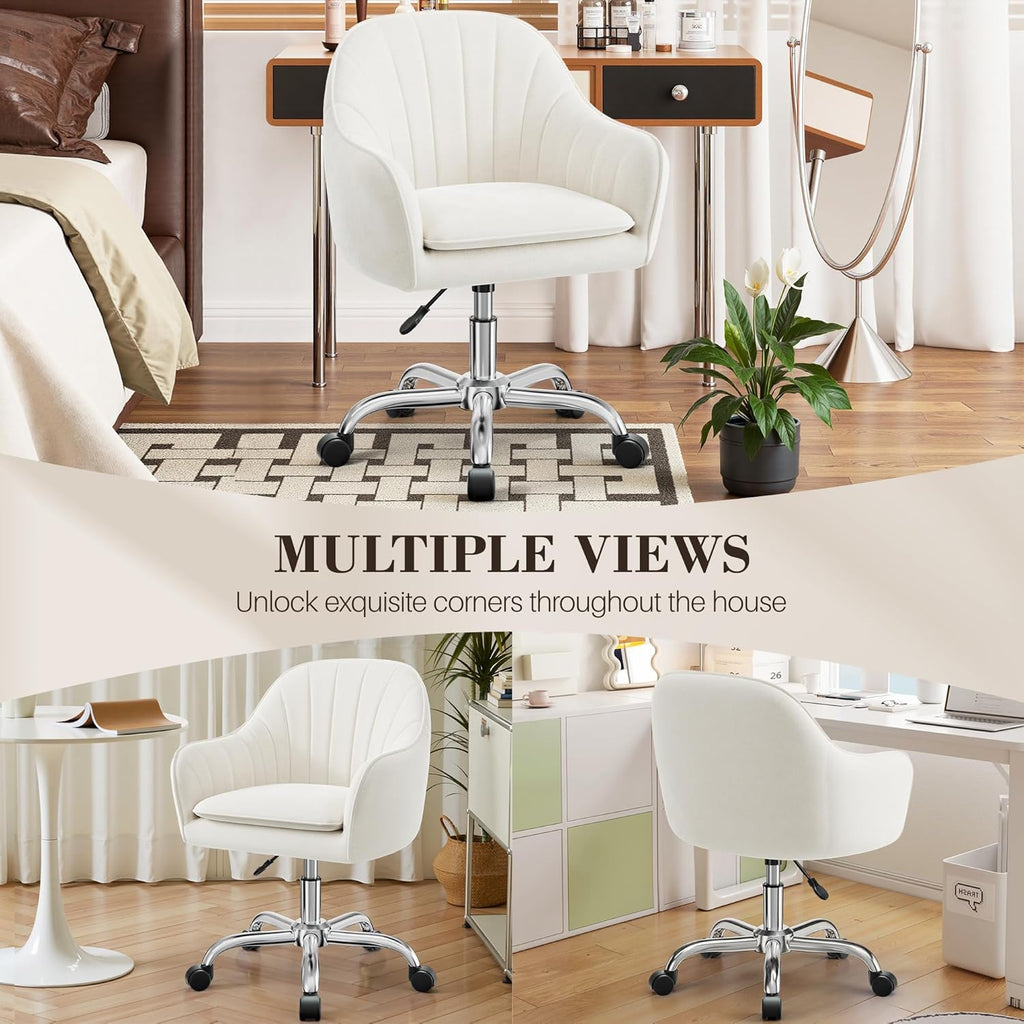 Beige Velvet Adjustable Swivel Vanity Chair - Hollywood Vanity