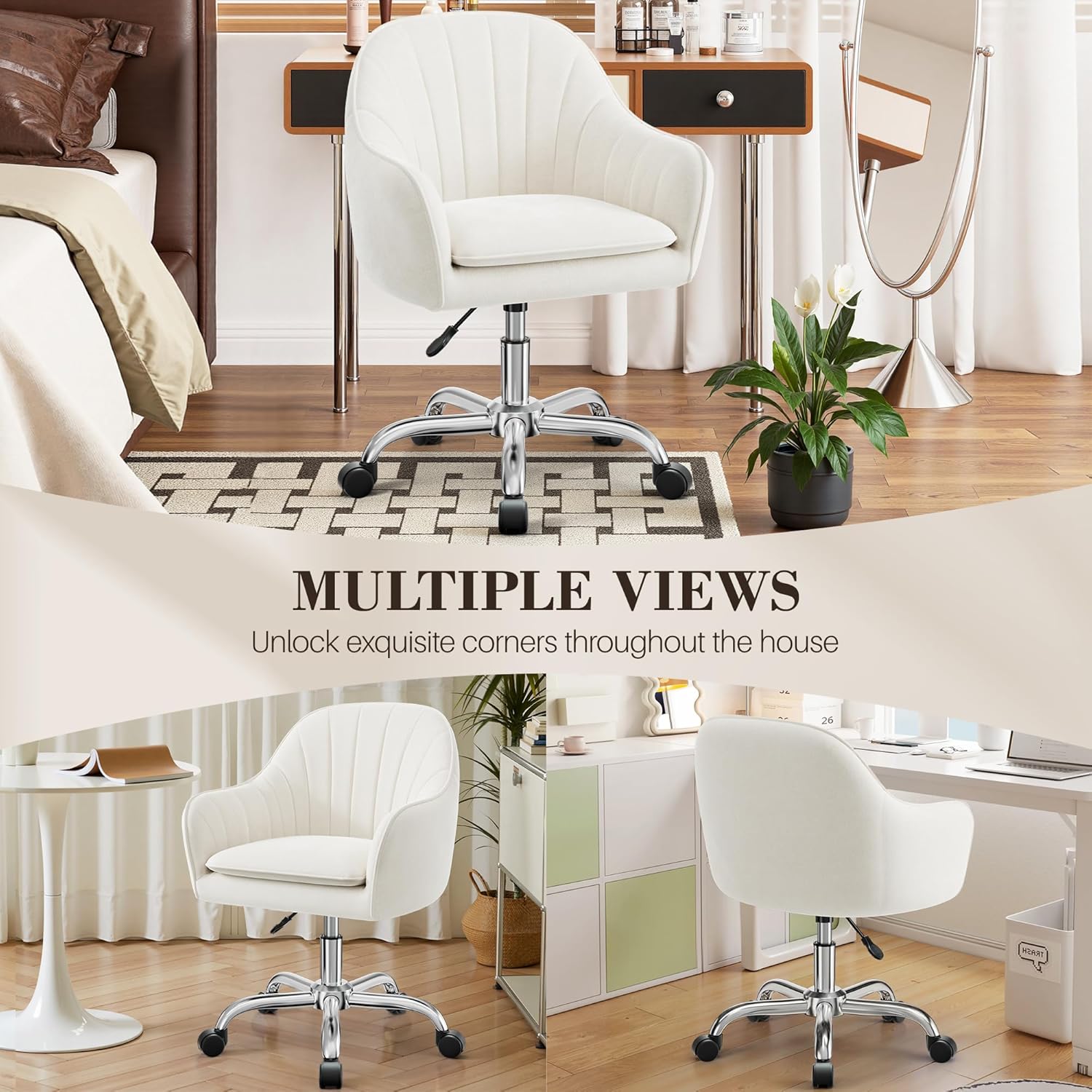 Beige Velvet Adjustable Swivel Vanity Chair - Hollywood Vanity