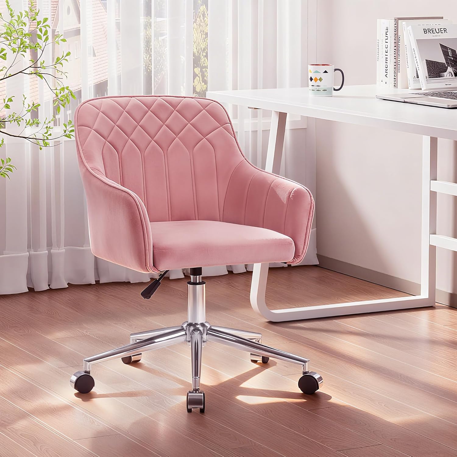 Pink Velvet Modern Swivel Vanity Chair - Hollywood Vanity