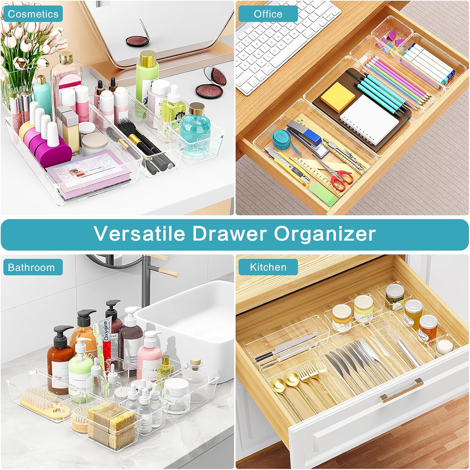 65 Piece Clear Acrylic Drawer Organizer Set