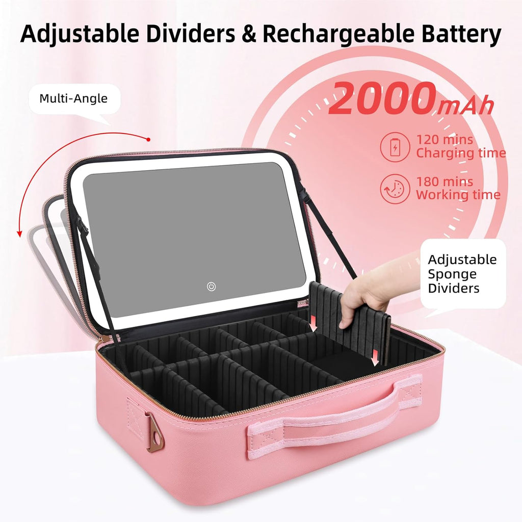 Pink Large Makeup Bag with Mirror