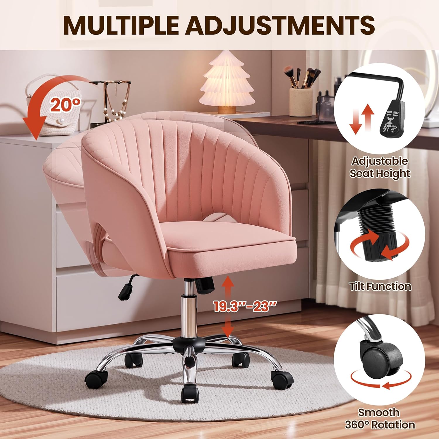 Blush Pink Velvet Modern Swivel Vanity Chair - Hollywood Vanity