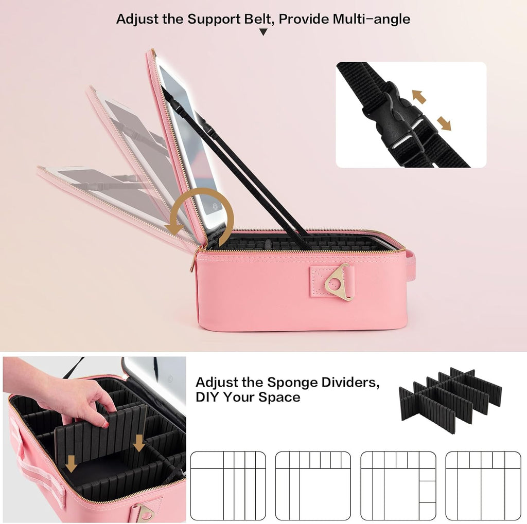Pink Large Makeup Bag with Mirror