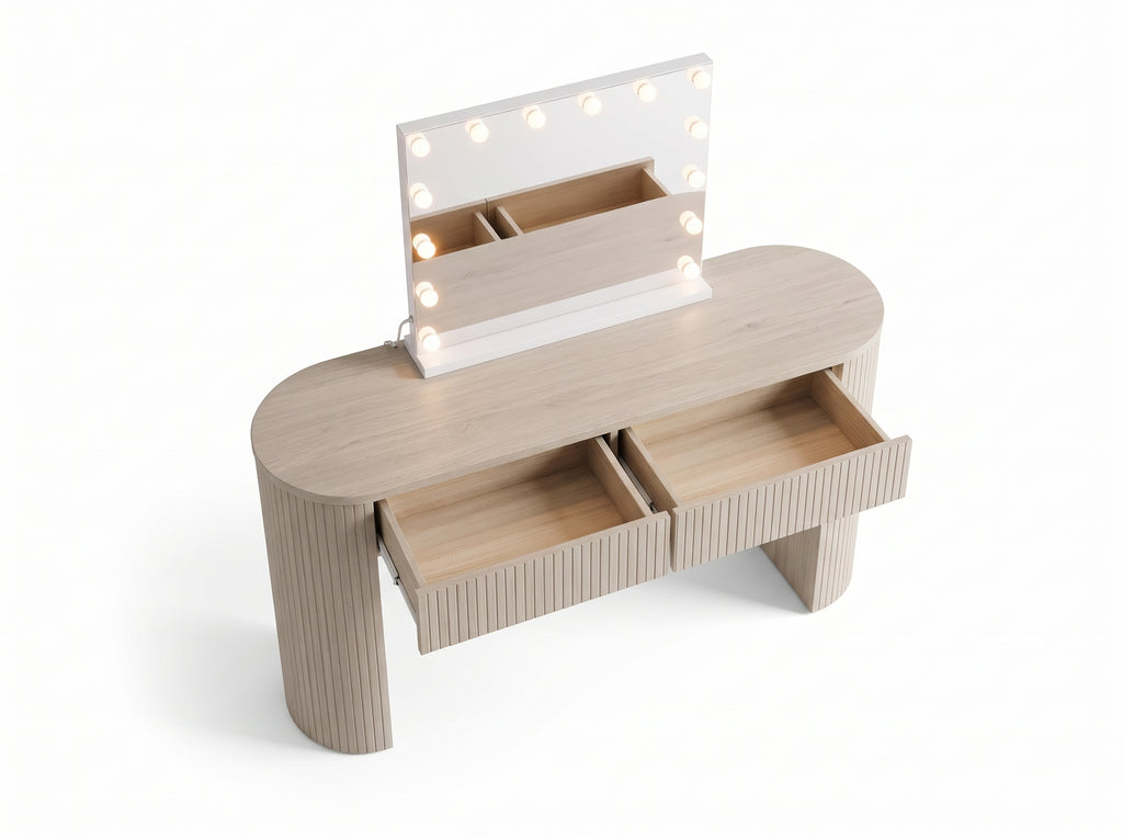 The Basma Fluted Hollywood Makeup Vanity Station - White