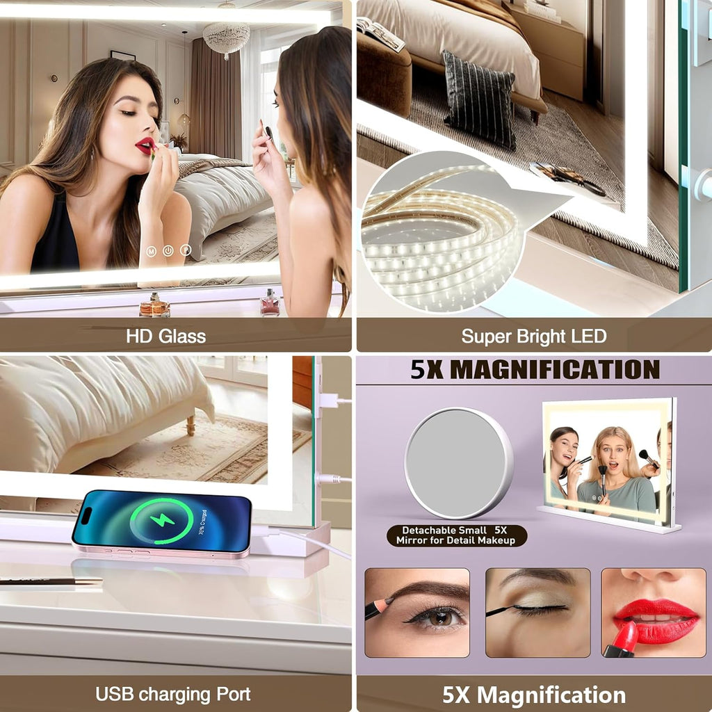 White Vanity Makeup Mirror with LED Strip