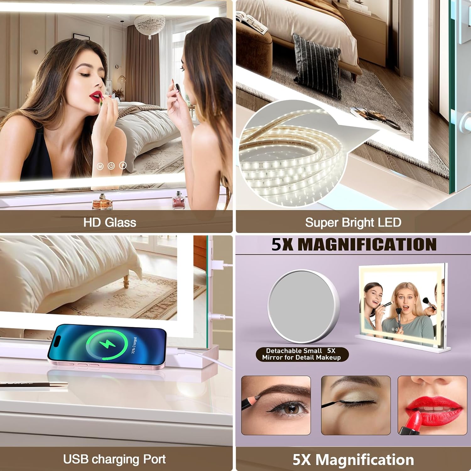 White Vanity Makeup Mirror with LED Strip
