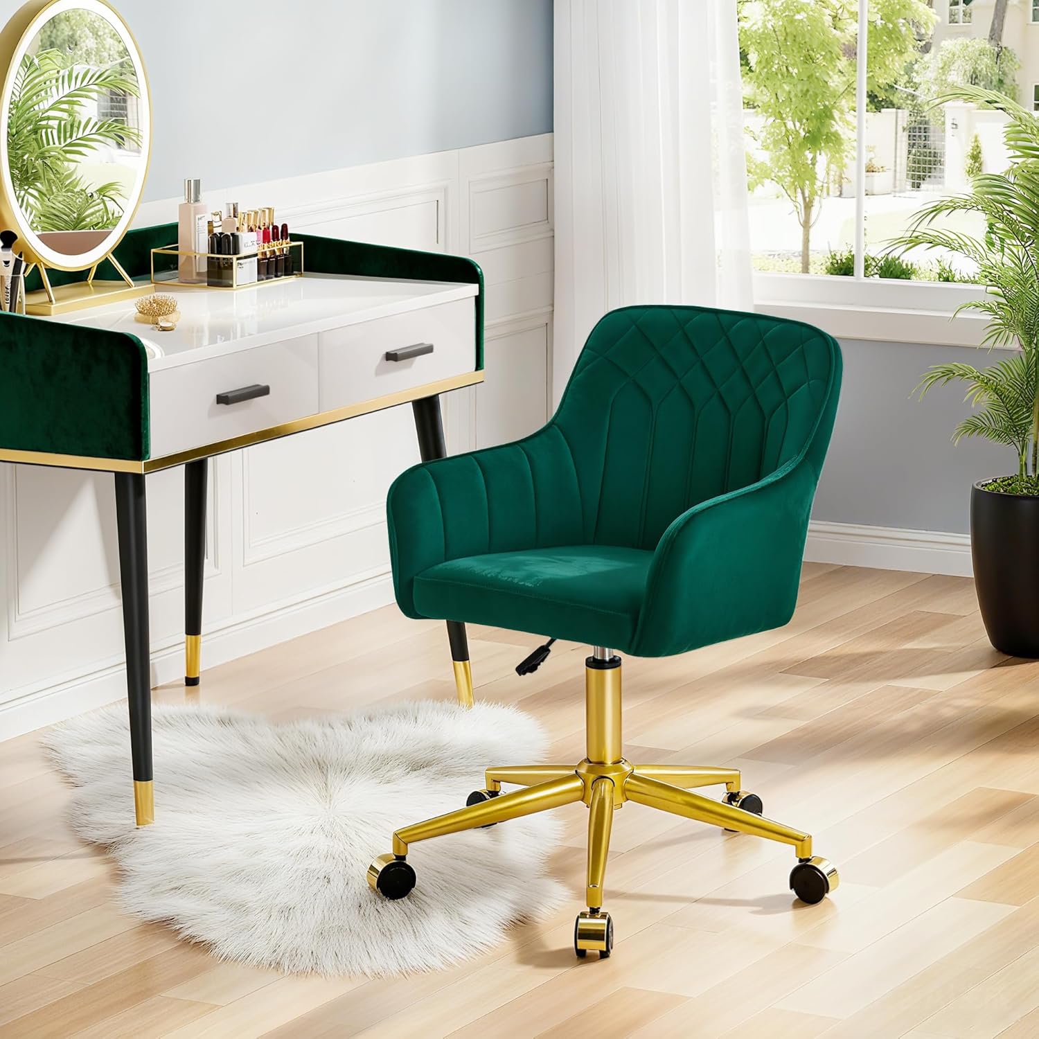 Green Velvet Modern Swivel Vanity Chair - Hollywood Vanity